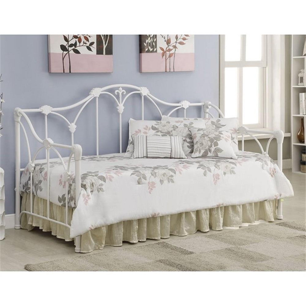 Coaster Halladay Traditional Twin Metal Daybed with Floral Frame in White