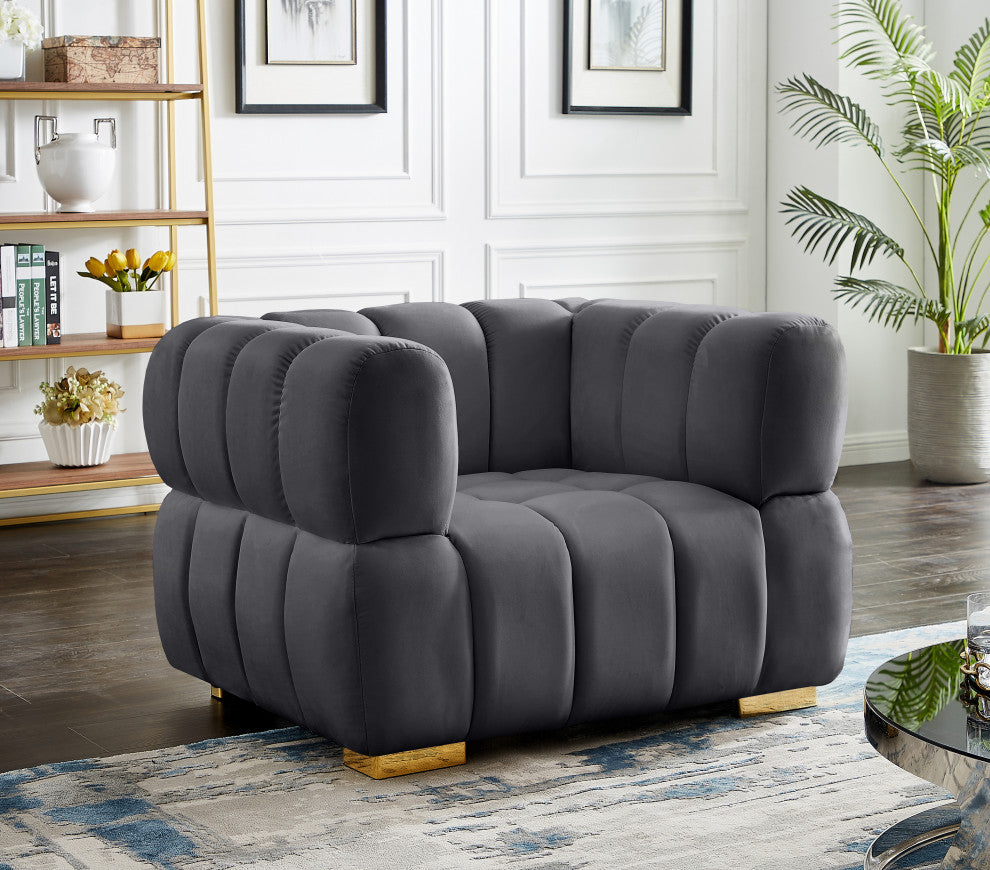 Gwen Velvet Upholstered Chair, Gray, Chair