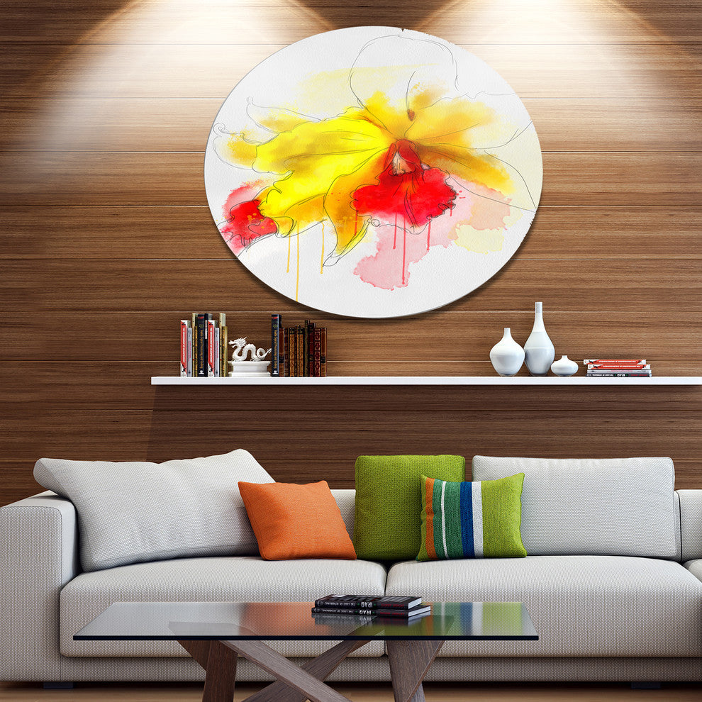 Yellow Iris Flower With Red Splashes, Floral Round Wall Art, 11"