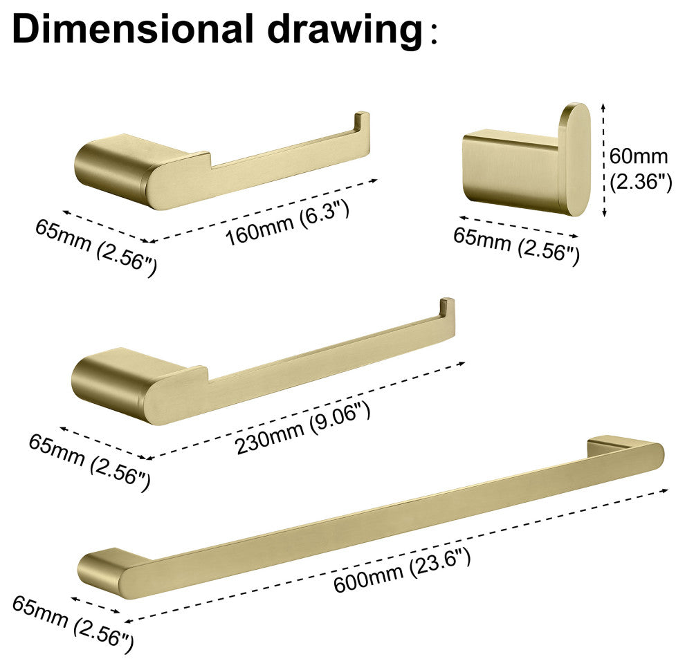 4-Piece Bathroom Wall Mount Towel Rack Set, Brushed Gold