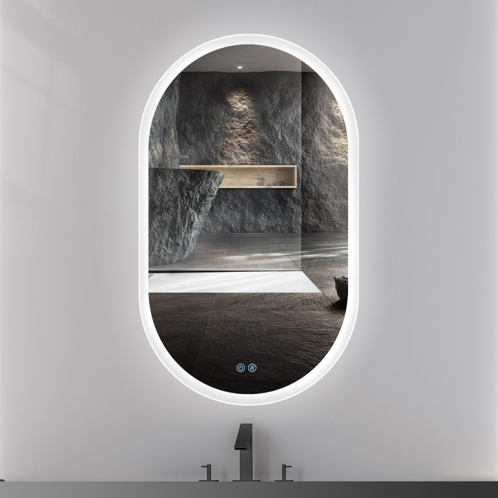 Anti-Fog Dimmable LED Oval Frameless Wall-mounted Bathroom Backlit Mirror, 40" X