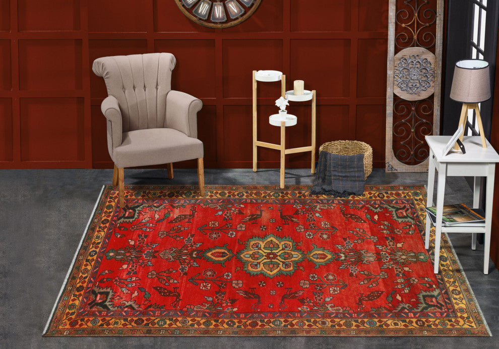 Fine Vintage Distressed Jerold Red/Green Runner, 3'5x6'4