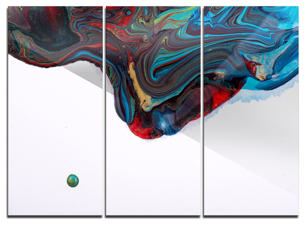 "Multi-Color Abstract Acrylic Paint Mix" Metal Wall Art, 3 Panels, 36"x28"