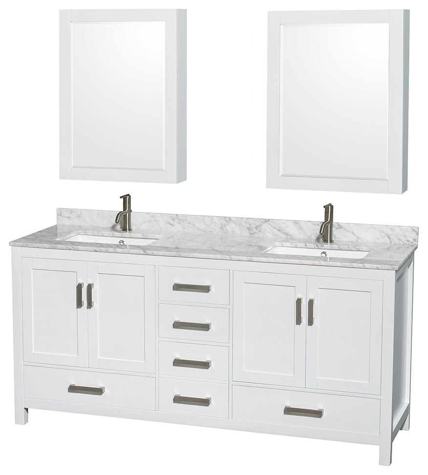 Wyndham WCS141472DWHCMUNSMED 72 Inch Double Bathroom Vanity in White