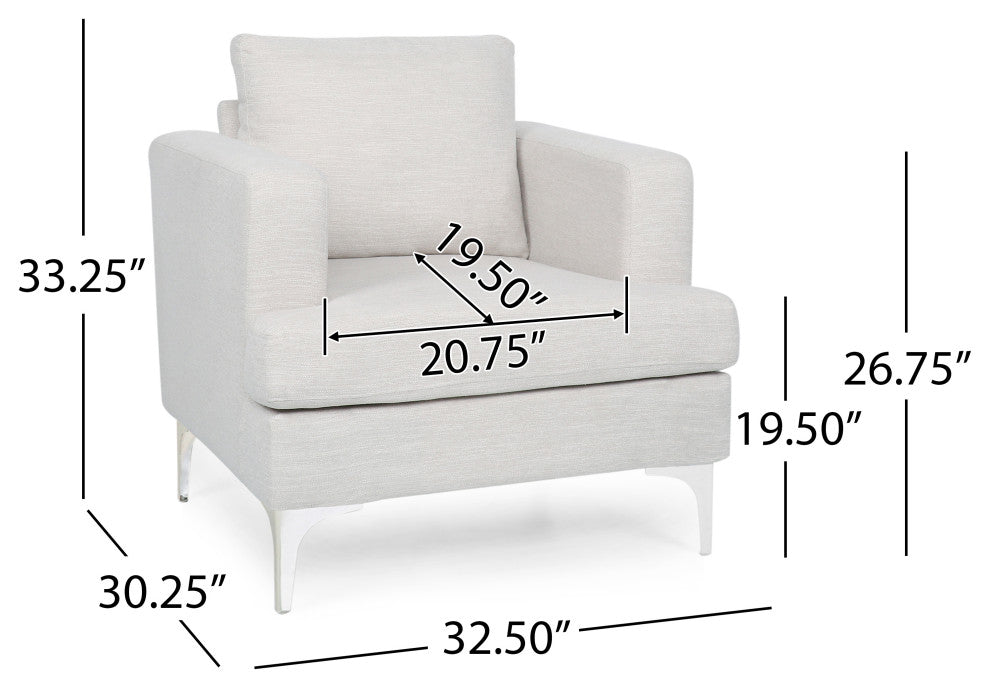 Vue Modern Fabric Upholstered Club Chair, Beige/Silver