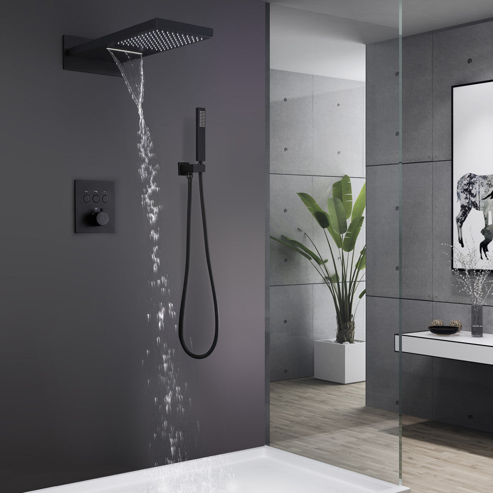 Luxury Thermostatic Shower System with Rough-in Valve & Waterfall Showerhead, Ma
