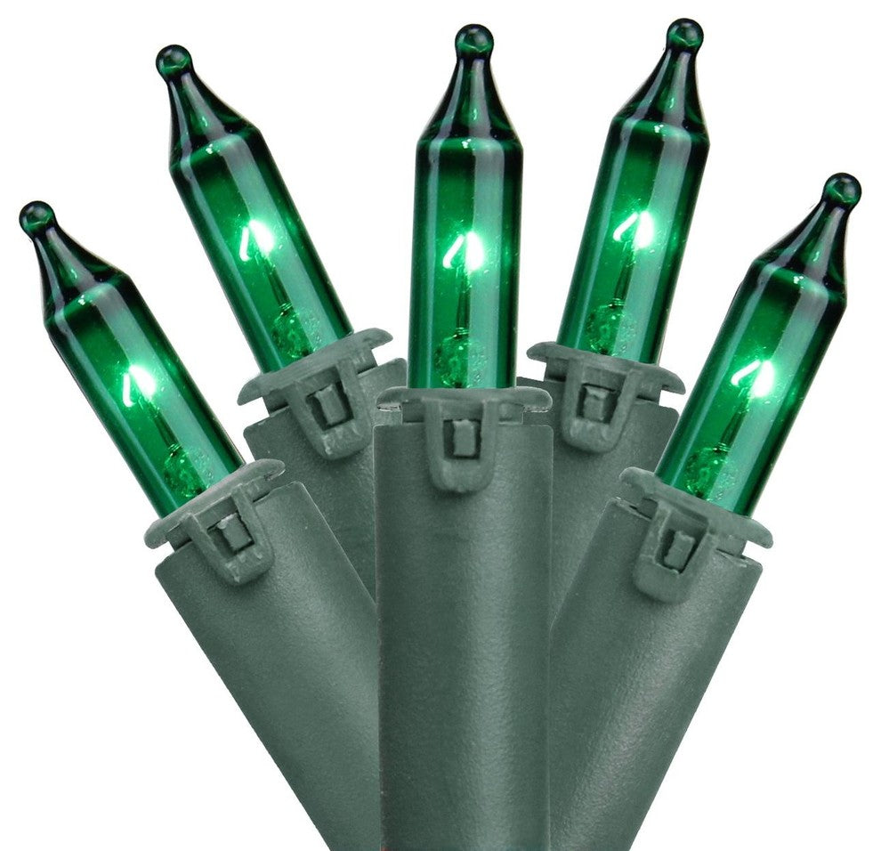 Set of 100 Green Commercial Grade Mini Christmas Lights, Green Wire