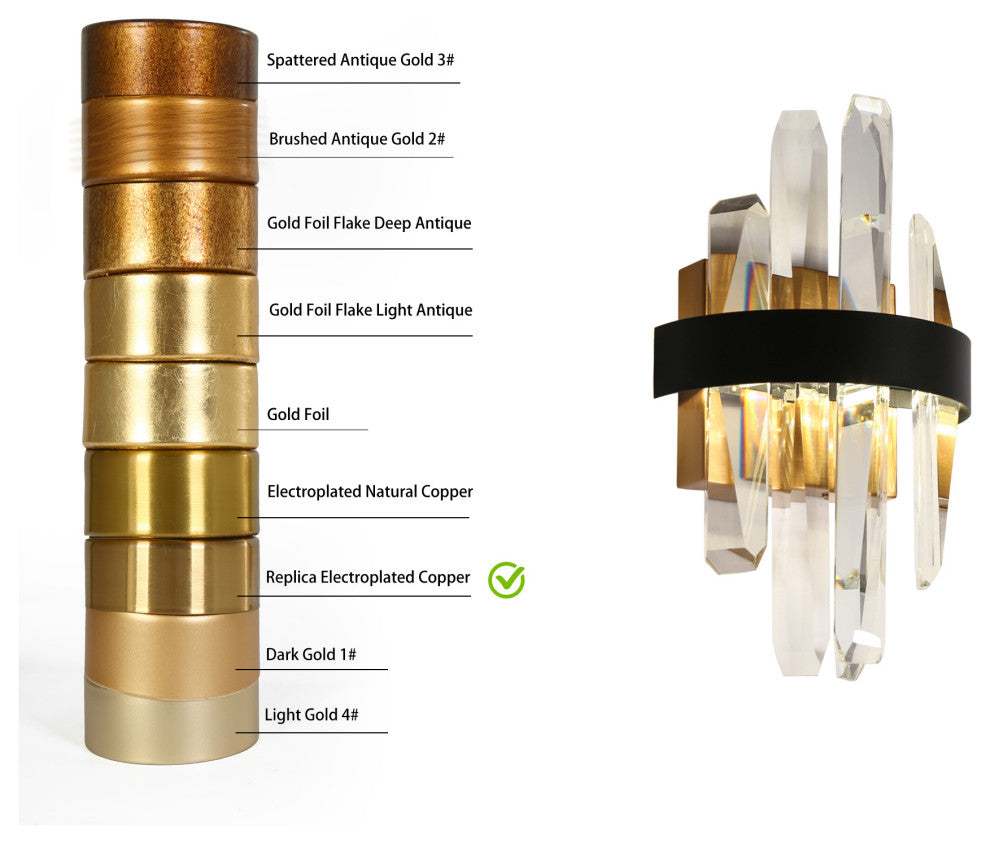 LNC Combrocollia 7" Modern LED Crystal Glass Wall Sconce, Black/Brass
