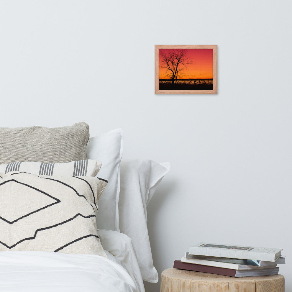 Burning Skies Rural Landscape Framed Photo Paper Wall Art Print, Red Oak, 8" X 10"