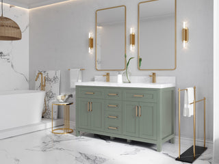 Cambridge 60" Double Bathroom Vanity in Evergreen 1.5" White Quartz