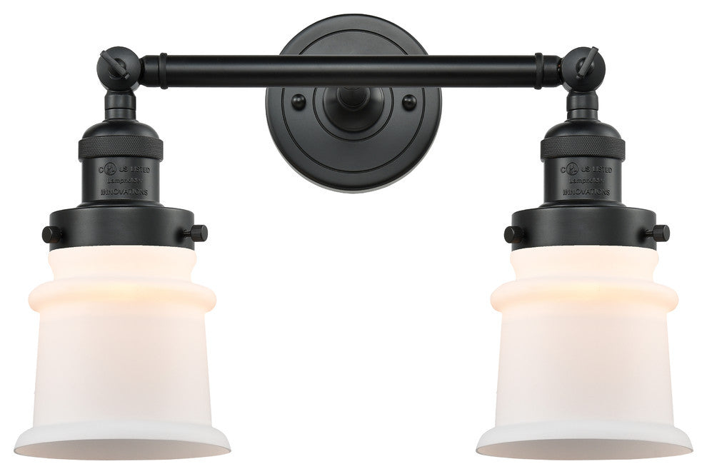 Small Canton 2-Light Bath Vanity-Light, Matte Black, Matte White