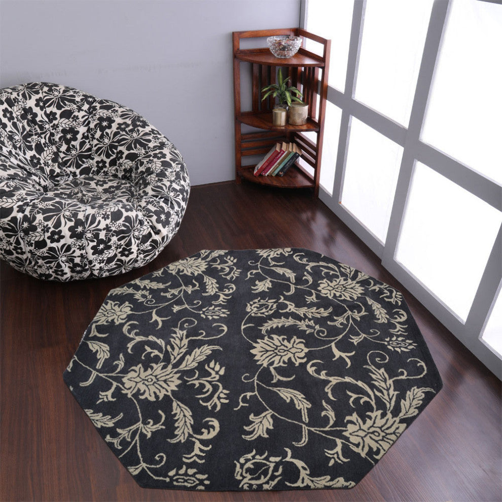 HAND TUFTED WOOL ECO-FRIENDLY AREA RUGS - Rectangle,Charcoal Beige,Floral