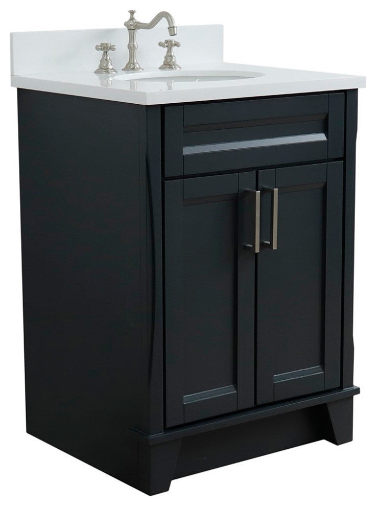 25" Single Sink Vanity, Dark Gray Finish With Engineered Stone Top And Oval Sink