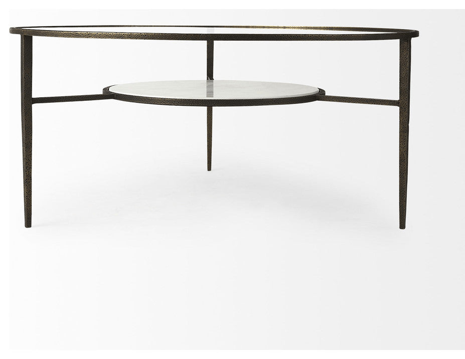 Iron Glass And Marble Round Coffee Table