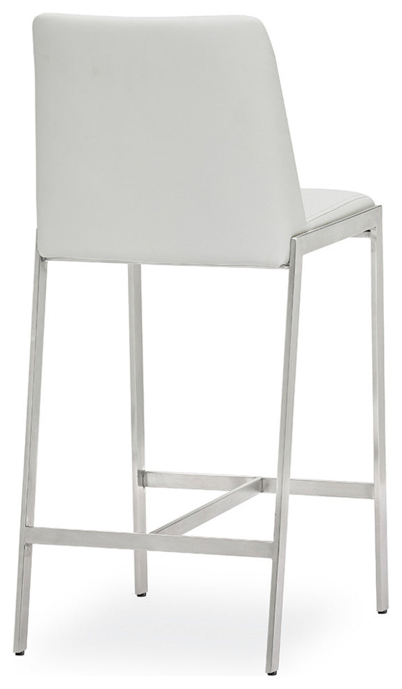 Eliza Leatherette Counter Stool With Polished Stainless Steel Legs, White