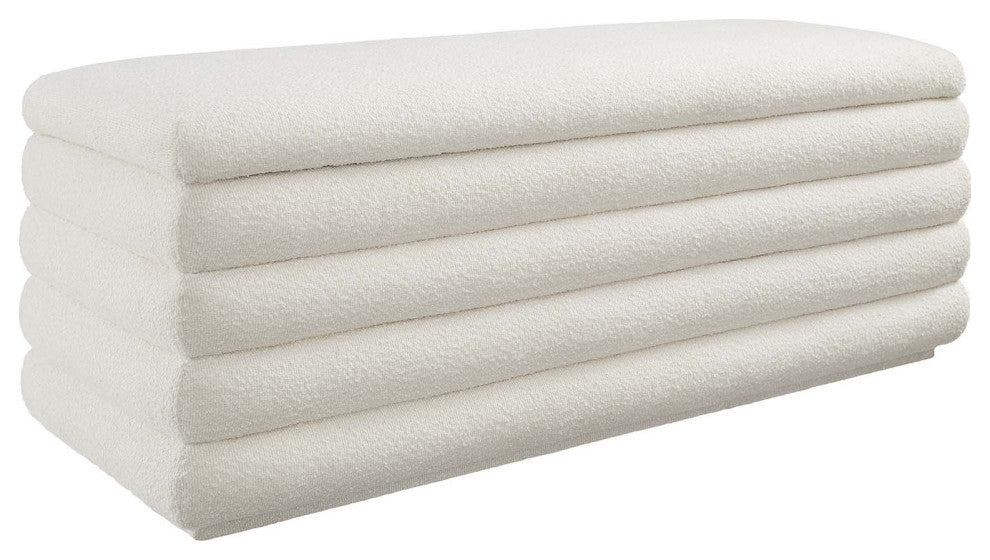 Mezzo Boucle Upholstered Storage Bench, Cloud