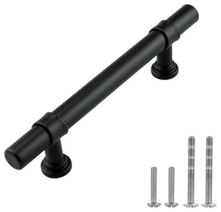Matte Black T Bar Handle Pull 3-3/4" (96mm) Hole Centers, 6" Overall Length