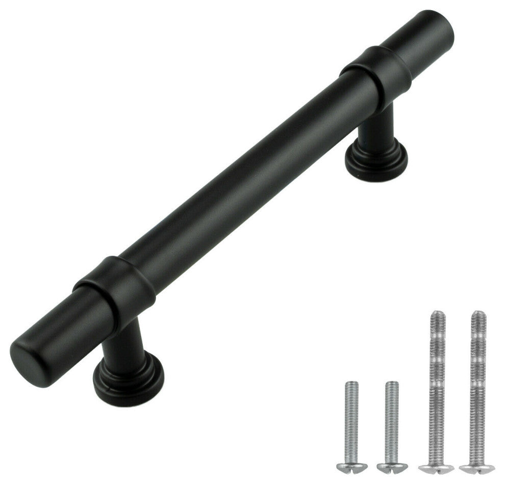 Matte Black T Bar Handle Pull 3-3/4" (96mm) Hole Centers, 6" Overall Length