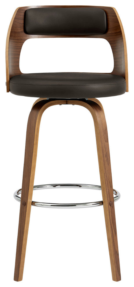 30" Retro Mod Brown Faux Leather and Walnut Swivel Counter Stool