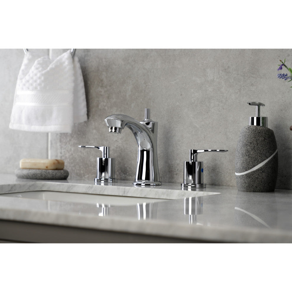Two-Handle 3-Hole Deck Mount Widespread Bathroom Faucet With Drain, Chrome