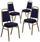 4 Pack Dining Chair, Padded Seat & Trapezoid Back, Navy Pattern Fabric/Gold