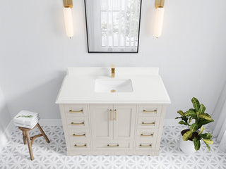 Boston 48" Single Sink Bath Vanity in Fine Grain 1.5" White Quartz