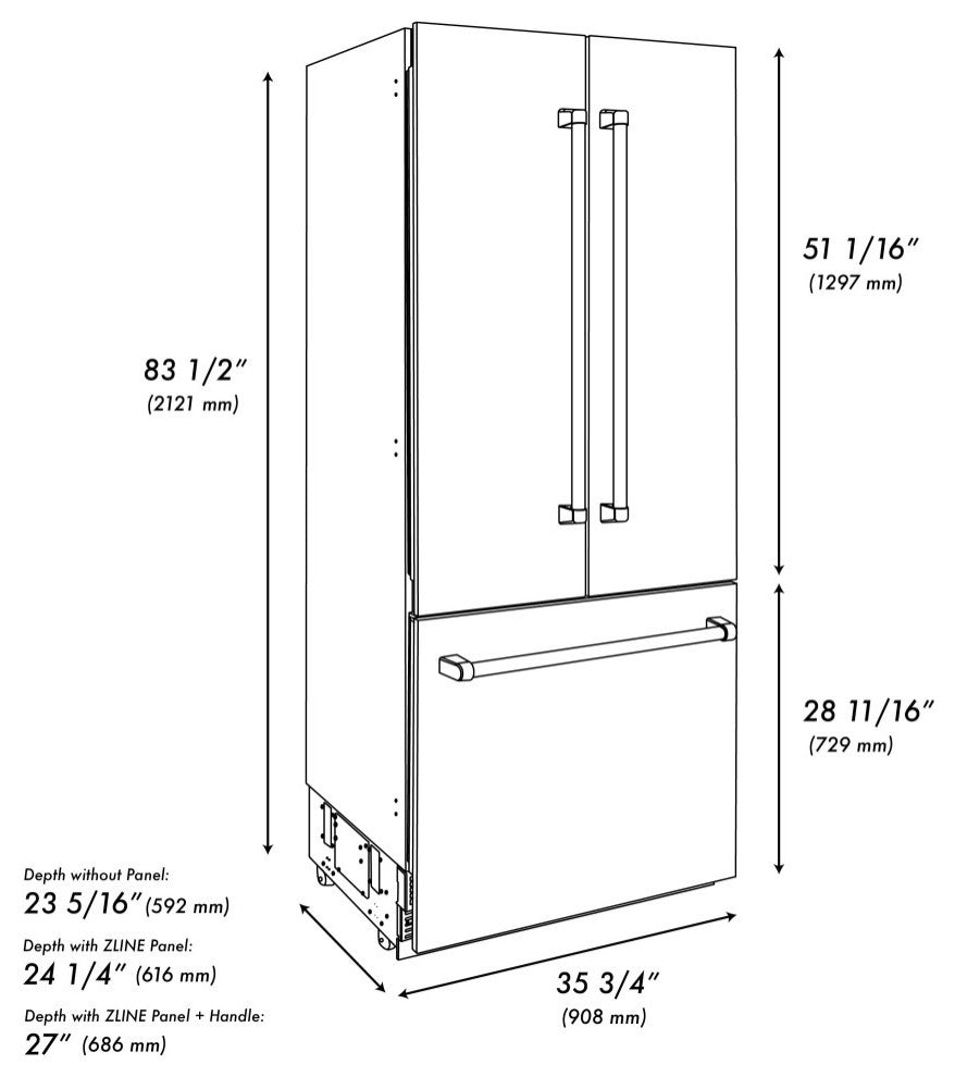 Refrigerator With Internal Water and Ice Dispenser, Durasnow RBIVZ-SN-36-MB