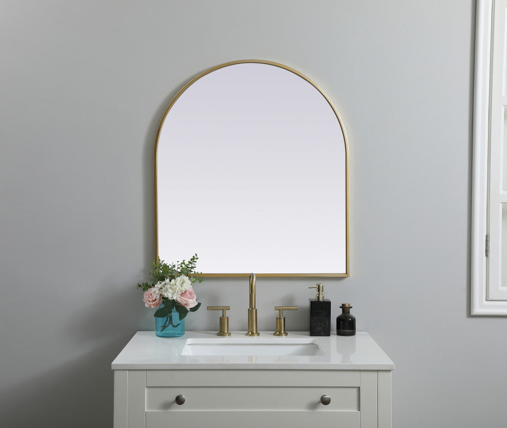 Metal Frame Arch Mirror 27X30 Inch, Brass