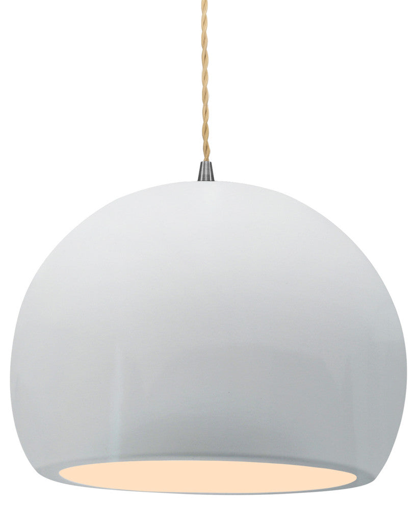 Radiance Large Globe Pendant, Gloss White Frame, Brushed Nickel, LED-Cord