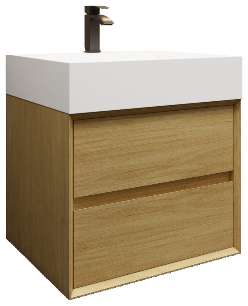 MAX 24" Floating Bath Vanity With Acrylic Sink, Teak Oak