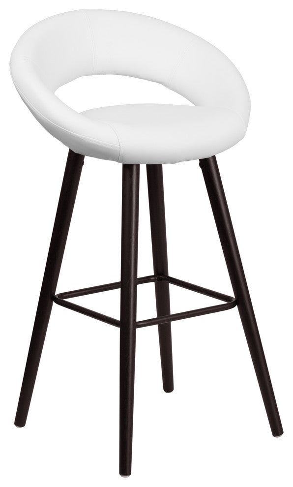 Kelsey Series 30" Vinyl Barstool With Cappuccino Wood Frame, White