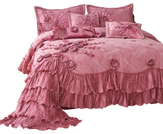 Pink Royal Dreams Faux Satin Ruffle Comforter Set, King