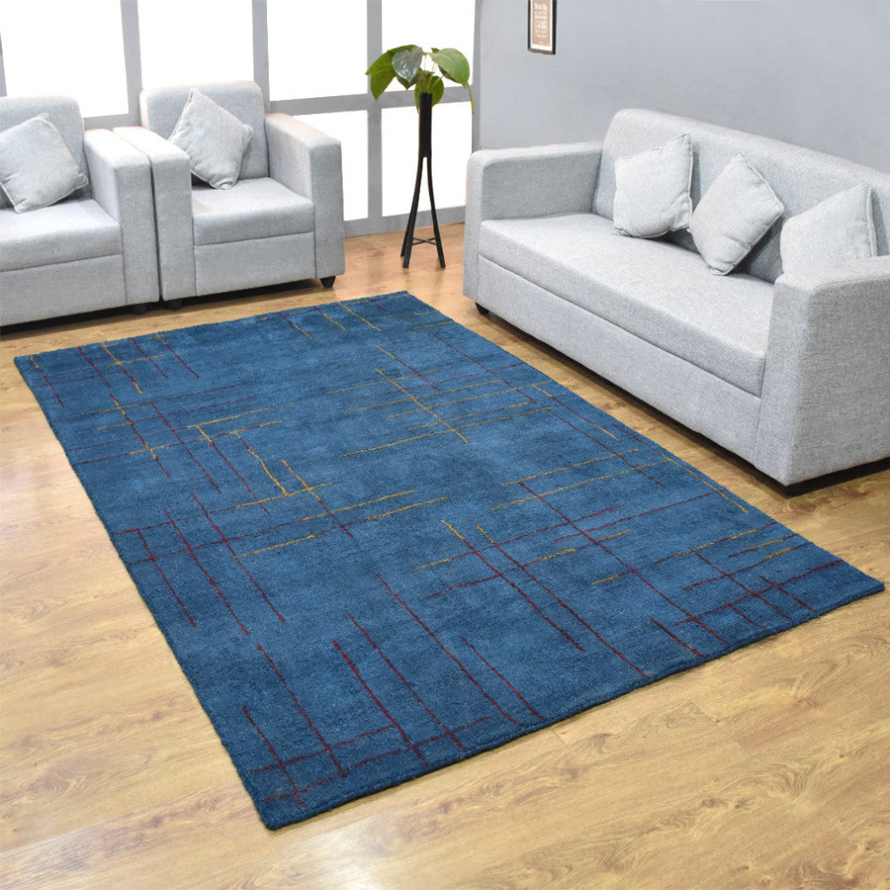 HAND KNOTTED LOOM SILK ECO-FRIENDLY RUGS-5'x8',Rectangle,Blue Red,Contemporary