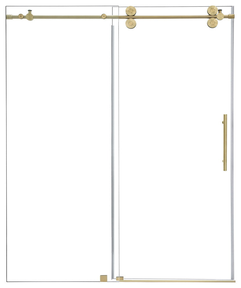 Lazaro Single Sliding Frameless Shower Door, Clear, Brushed Gold, 68"wx78"h