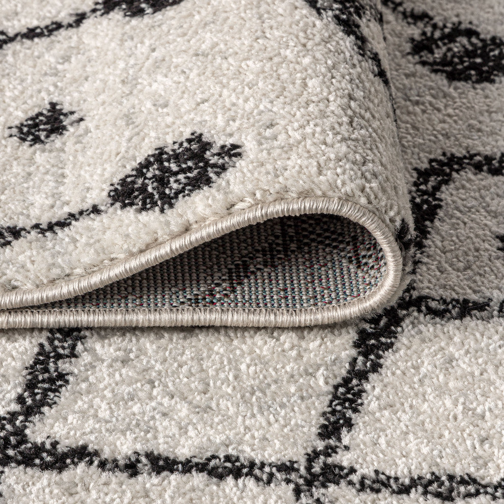 Aksil Moroccan Beni Souk Area Rug, Cream/Black, 5 X 8
