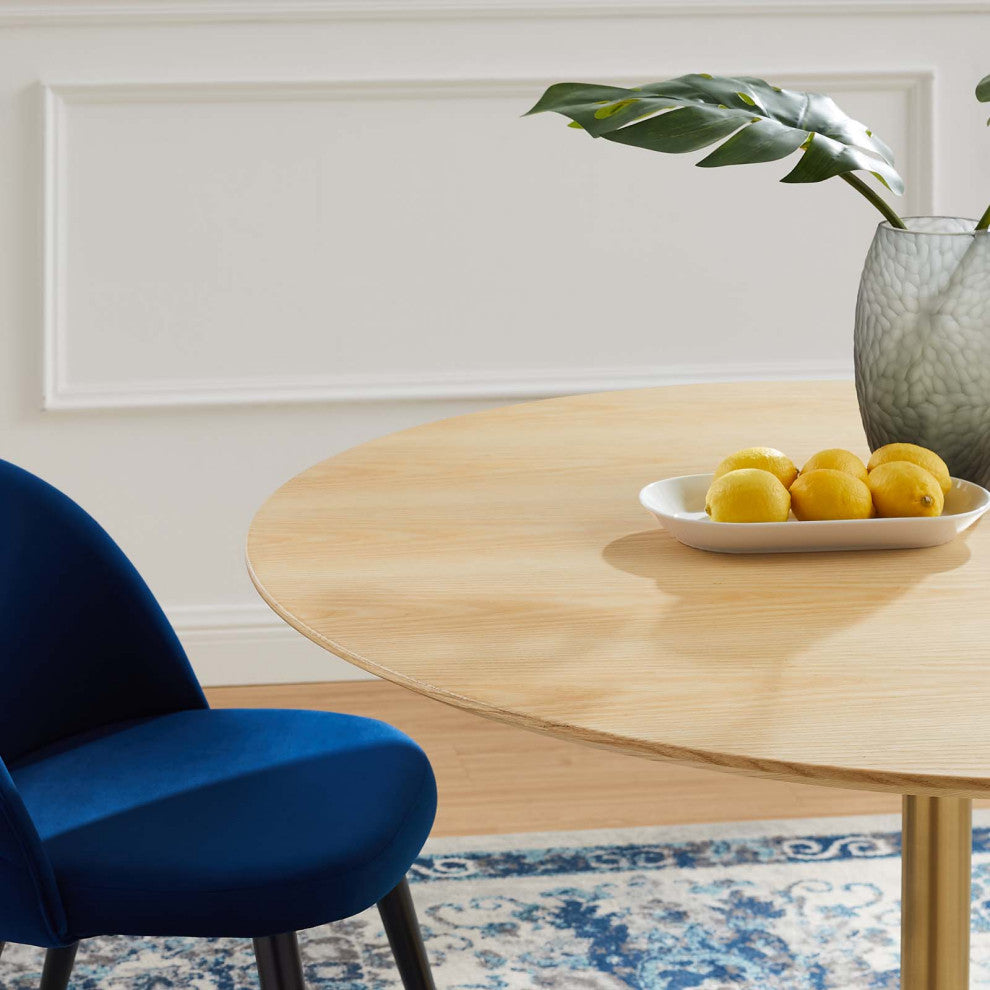 Dining Table, Round, Wood, Gold Brown Natural, Modern, Cafe Bistro Restaurant