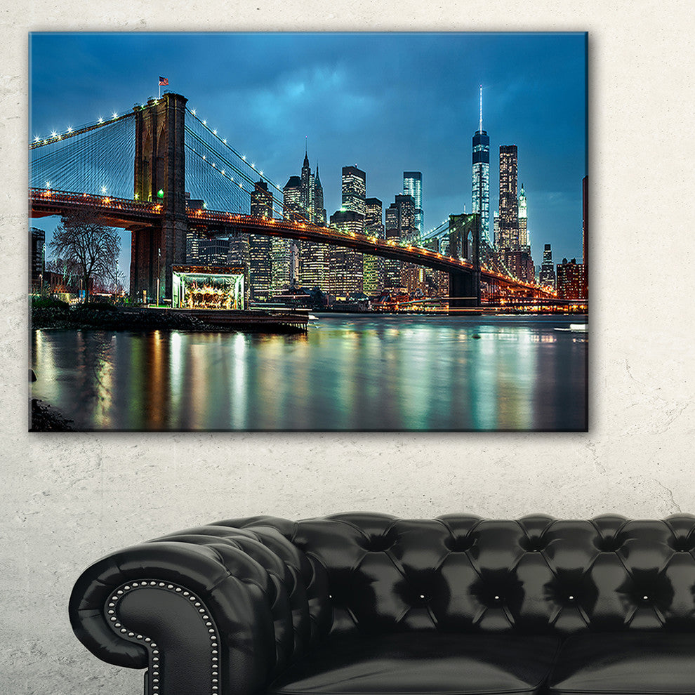 "Brooklyn Bridge and Skyscrapers" Canvas Print60"x28", 1 Panel