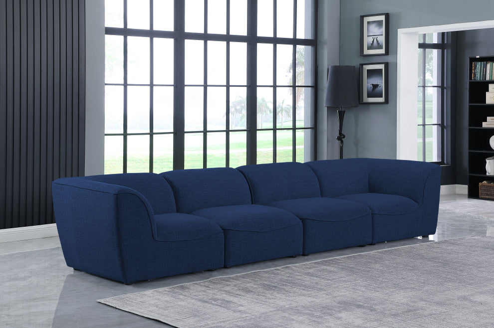 Miramar Linen Textured Fabric Upholstered 4-Piece Modular Sofa, Navy