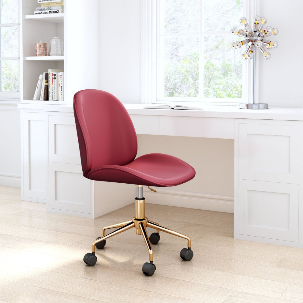 Computer Work Desk Chair, Steel Metal, Fabric, Red, Gold, Home Business Office