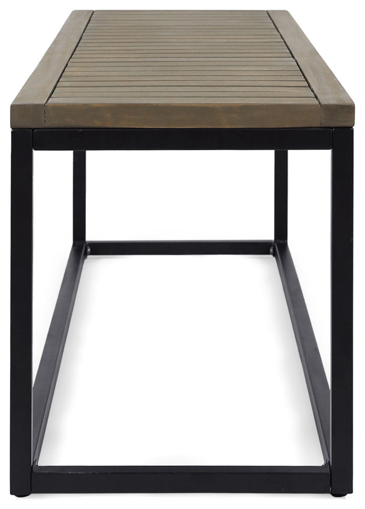 GDF Studio Drew Outdoor Industrial Acacia Wood and Iron Bench, Gray Finish