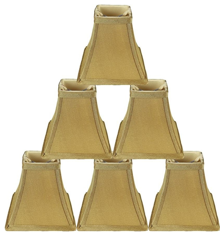 5" Square Faux Silk Bell Chandelier Lamp Shade, Gold, Set of 6