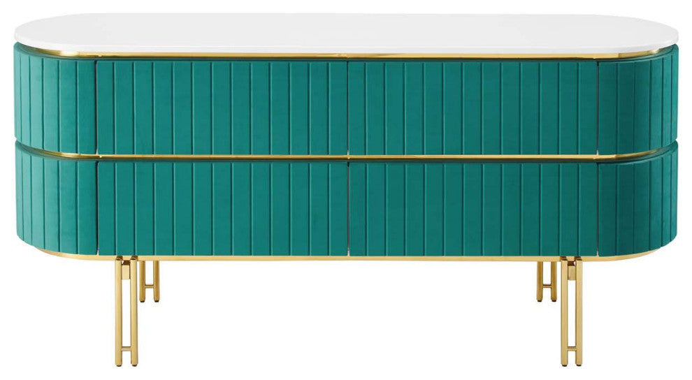 Console Entry Table Sideboard, White Teal Blue, Velvet, Modern Lounge Cafe