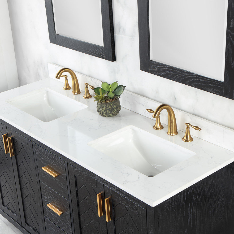 Altair Gazsi Black Oak Bathroom Vanity Set, 60", With Mirror