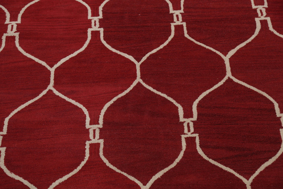 Trellis Contemporary Red Oriental Area Rug Hand-tufted Wool Carpet 9x12