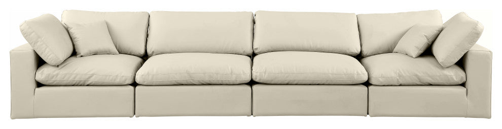 Comfy Upholstered Modular Sofa, Cream, 4-Piece: 2 Armless Chair, 2 Corner Chair, Vegan Leather