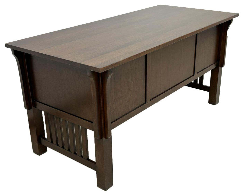 Mission Solid Quarter Sawn Oak Desk, Library Table With 5-Drawers Walnut