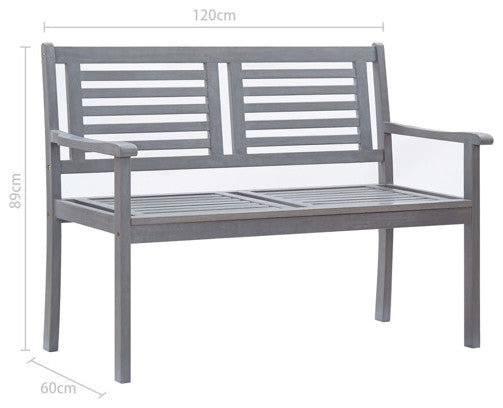 vidaXL Loveseat Wooden Outdoor Bench with Backrest Gray Solid Wood Eucalyptus