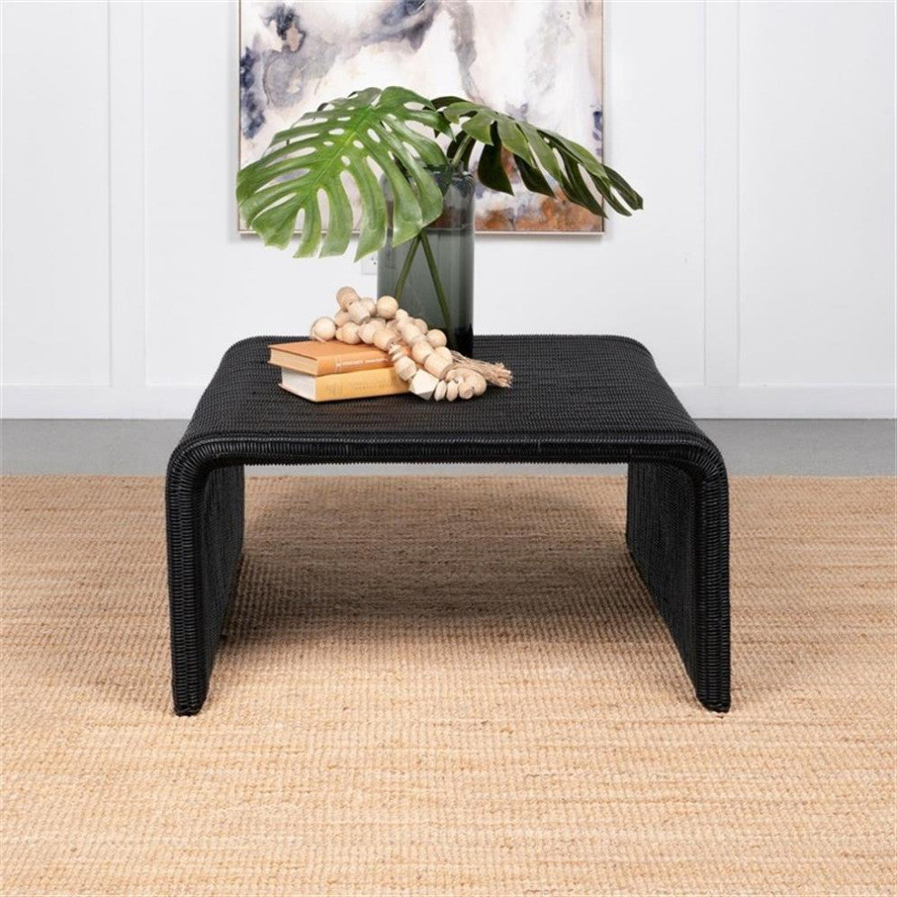 Coaster Coastal Woven Rattan Square U-Shaped Coffee Table in Black