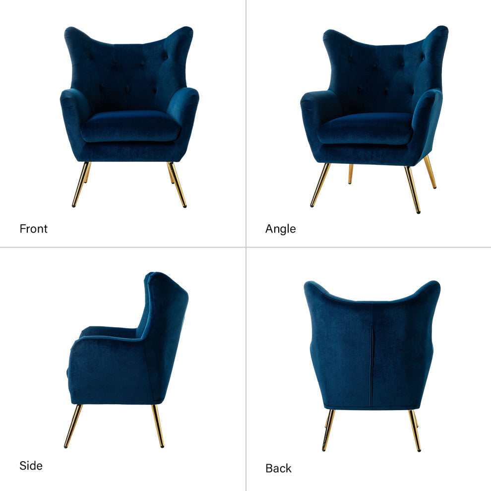 Upholstered Accent Chair With Tufted Back, Set of 2, Navy
