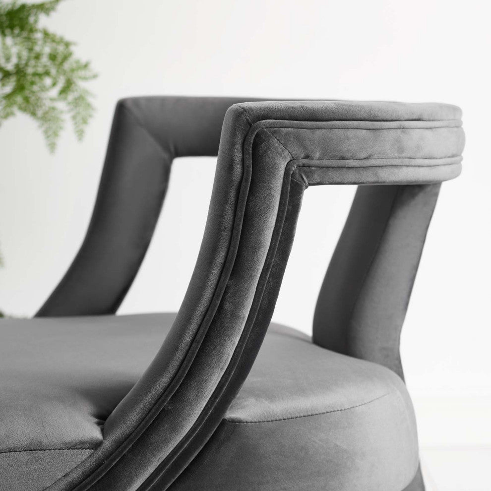 Modern Lounge Accent Side Chair Armchair, Velvet Fabric Wood, Grey Gray